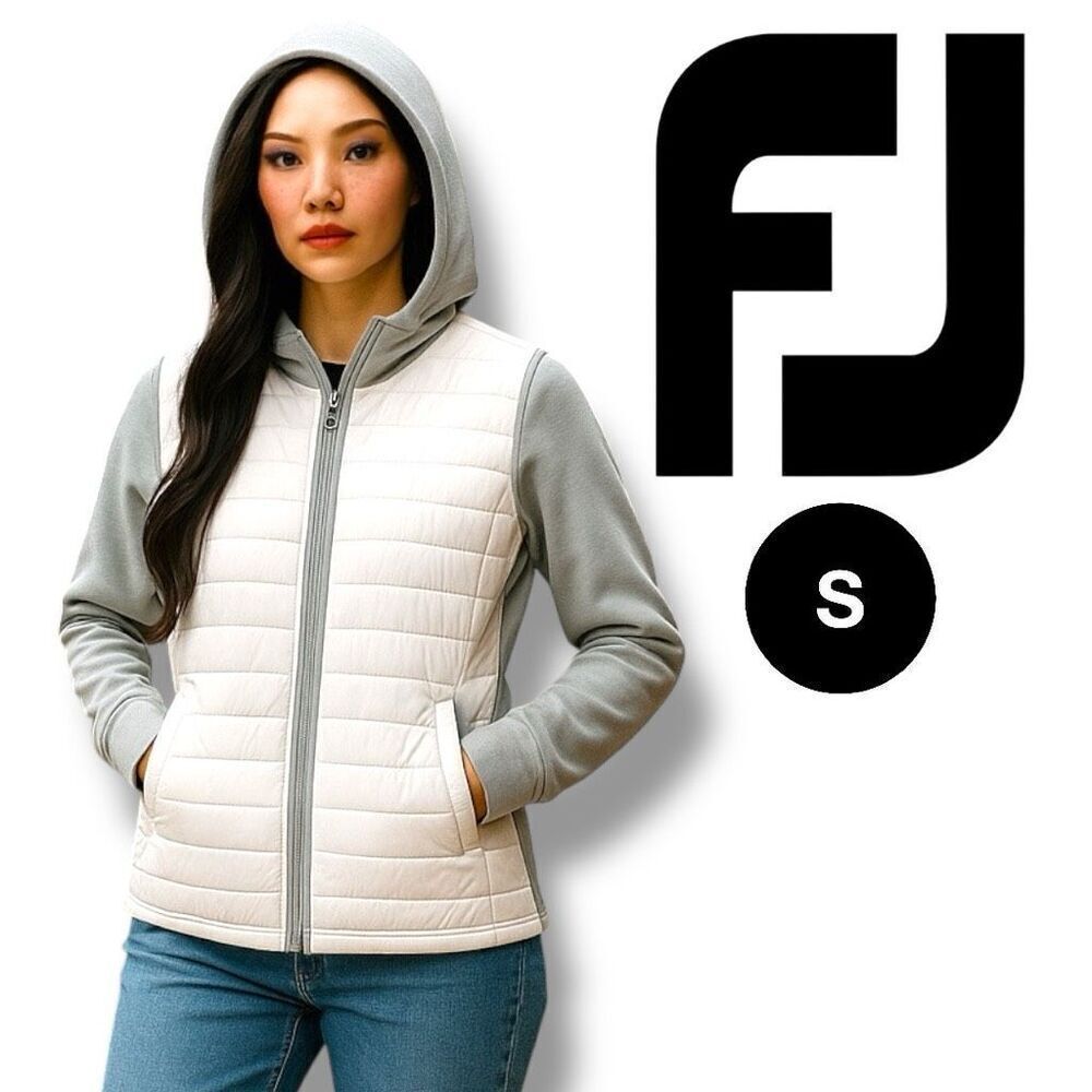 FootJoy Women Sm Full-Zip Fleece Hoodie Women $170 White Grey Golf Performance